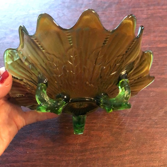 Carnival Glass Antique Bowl 8”wide by 8”long by 3”high Multicolored;Green Bottom - Picture 8 of 12